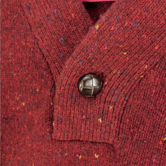 Wool V-Neck Sweater Men's XL Maroon Fleck Donegal Leather Trim French Connection - Picture 4 of 9